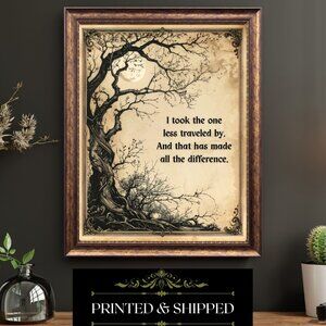 Robert Frost Road Not Taken Poem Excerpt Vintage Parchment Gothic Art Print